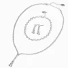 Parure de bijoux collier en Y goutte délicats couleur argentée - Lot de 3
