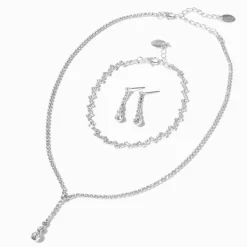 Parure de bijoux collier en Y goutte délicats couleur argentée - Lot de 3