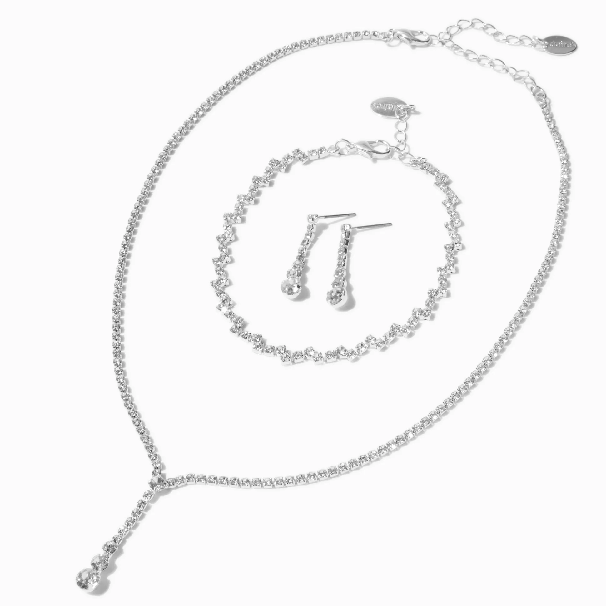 Parure de bijoux collier en Y goutte délicats couleur argentée - Lot de 3