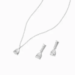 Parure de bijoux effet goutte en zircon cubique couleur argentée - Lot de 2