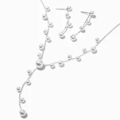 Parure de bijoux en Y perles d’imitation couleur argentée - Lot de 2