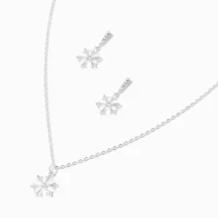 Parure de bijoux flocon de neige en zircon cubique couleur argentée - Lot de 2