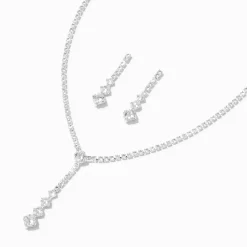 Parure de bijoux pendants en zircon cubique couleur argentée - Lot de 2