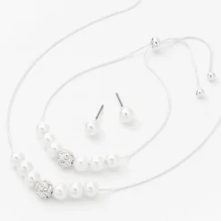 Parure de bijoux perles d'imitation couleur argentée - Lot de 3