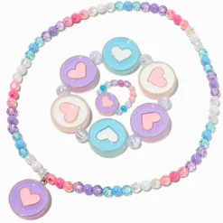 Parure de bijoux perlés disque cœur Claire's Club - Lot de 3