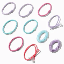 Pastel Mixed Bead & Spiral Hair Ties - 10 Pack