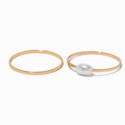 Pearl Beaded Gold-tone Ring Stack - 2 Pack