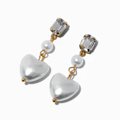 Pearl Heart Linear Drop Earrings