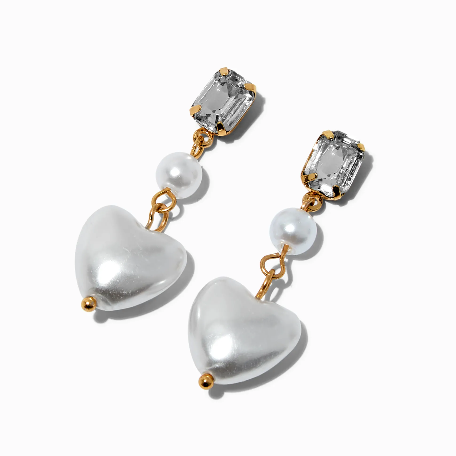 Pearl Heart Linear Drop Earrings