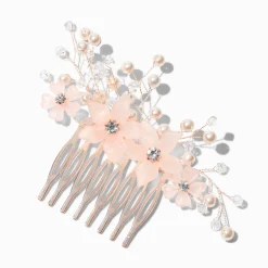 Peigne à cheveux à fleurs perle d’imitation rose tendre