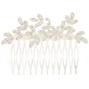 Peigne motif feuille en strass couleur argenté
