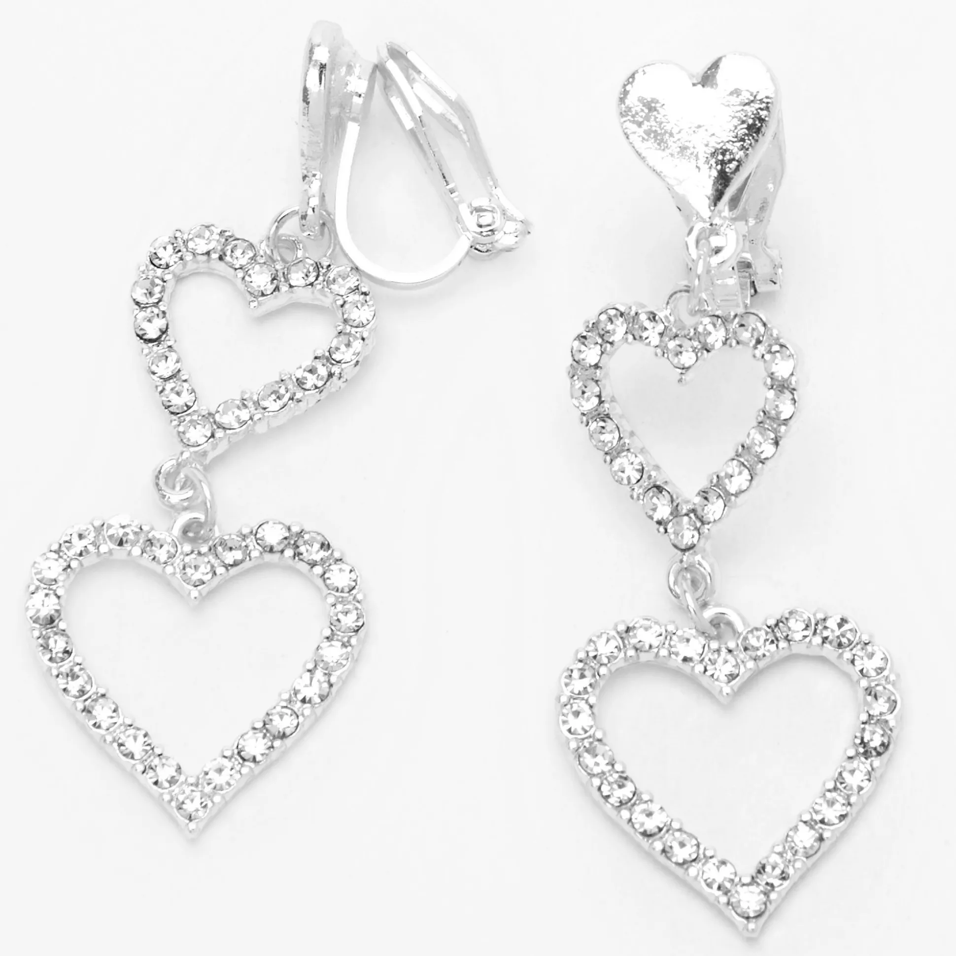 Pendantes à clip à trois cœurs 4 cm couleur argentée