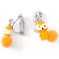 Pendantes à clip avec pompon Farrah la renarde 1,5 cm couleur argentée - Orange