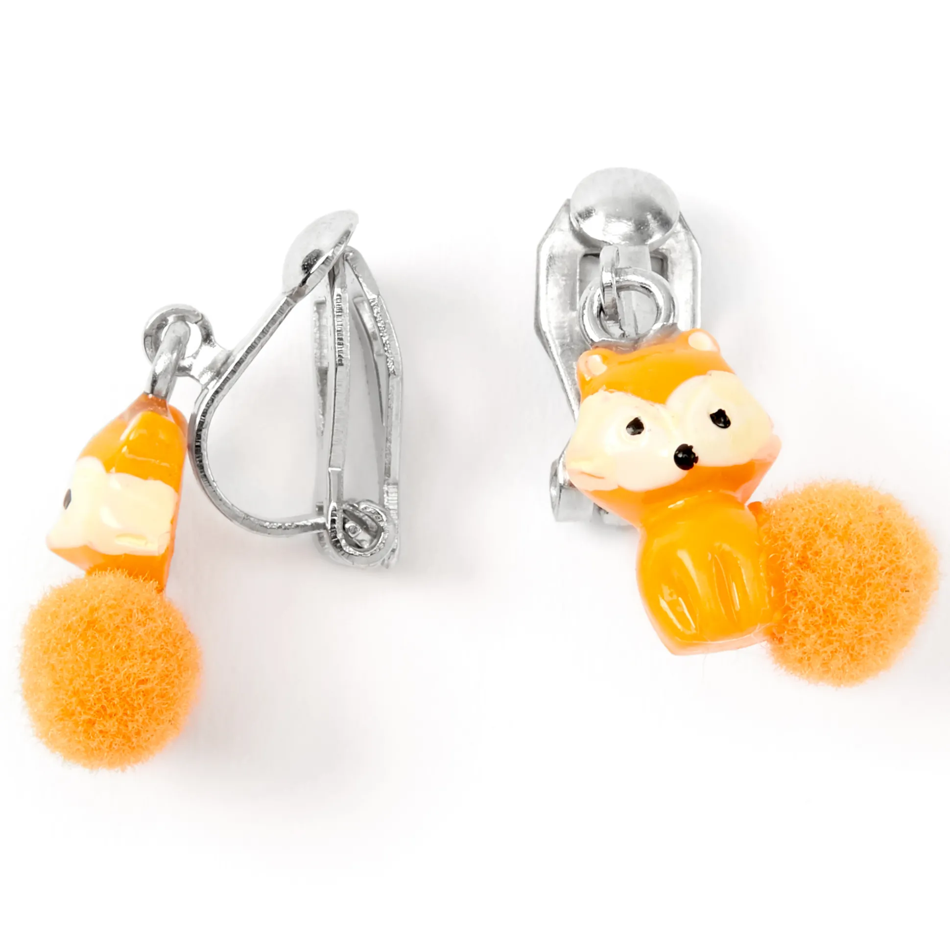 Pendantes à clip avec pompon Farrah la renarde 1,5 cm couleur argentée - Orange