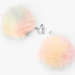 Pendantes à clip avec pompon 4 cm couleur argentée - Arc-en-ciel