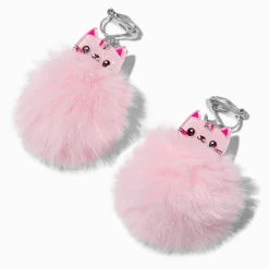 Pendantes à clip 4 cm à pompons chats roses