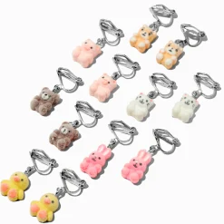 Pendantes à clip 1,5 cm animaux duveteux - Lot de 6