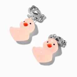 Pendantes à clip 1,5 cm canard en plastique phosphorescentes roses