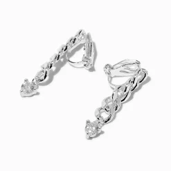 Pendantes à clip 1,5 cm chaîne strass couleur argentée