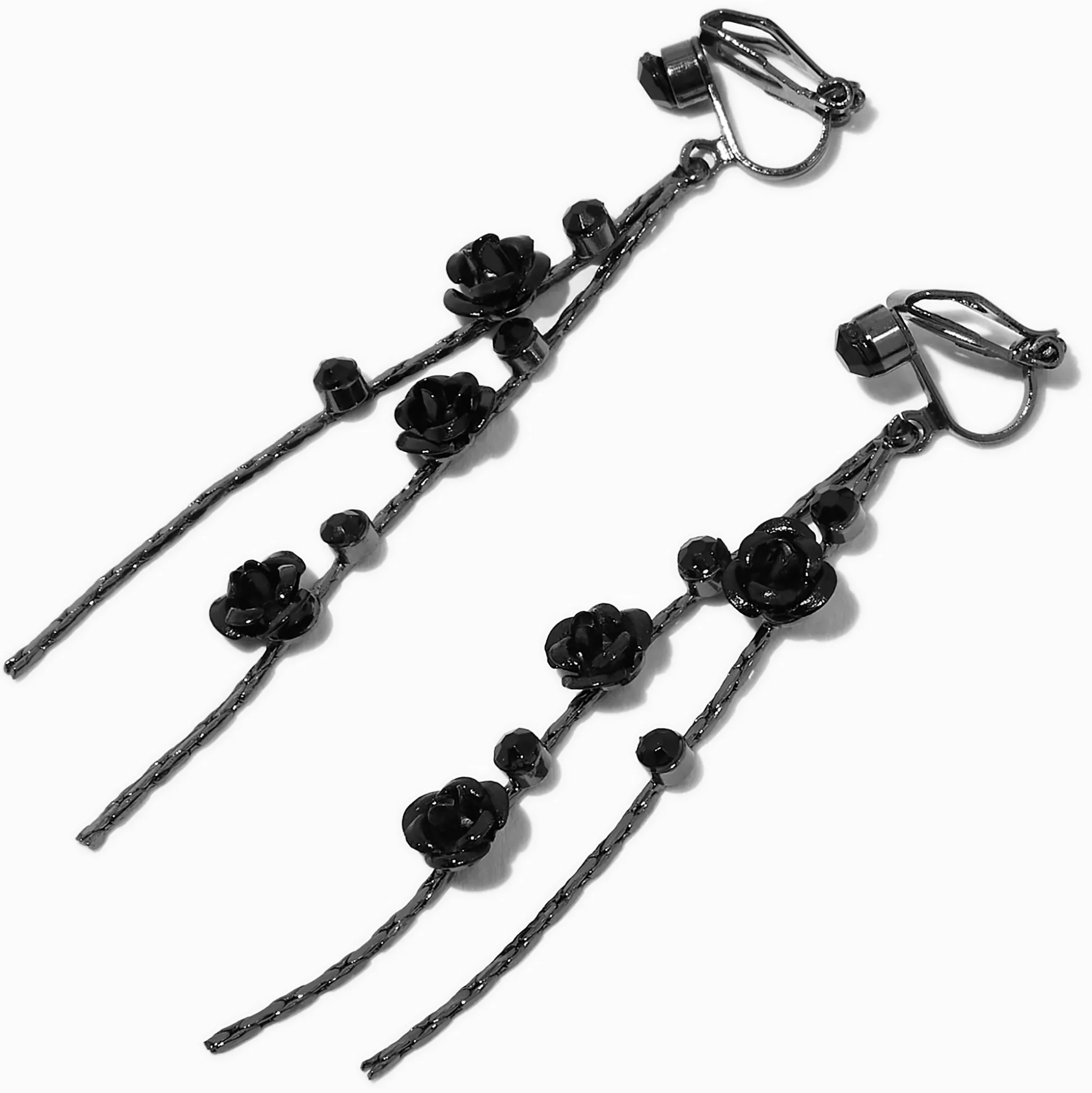 Pendantes à clip 5 cm fleurs de vigne avec roses noires