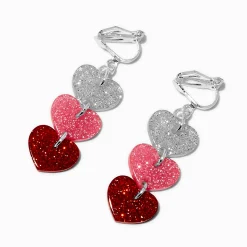 Pendantes à clip 4 cm trois cœurs pailletées