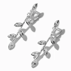 Pendantes à clip 4 cm vigne en strass couleur argentée