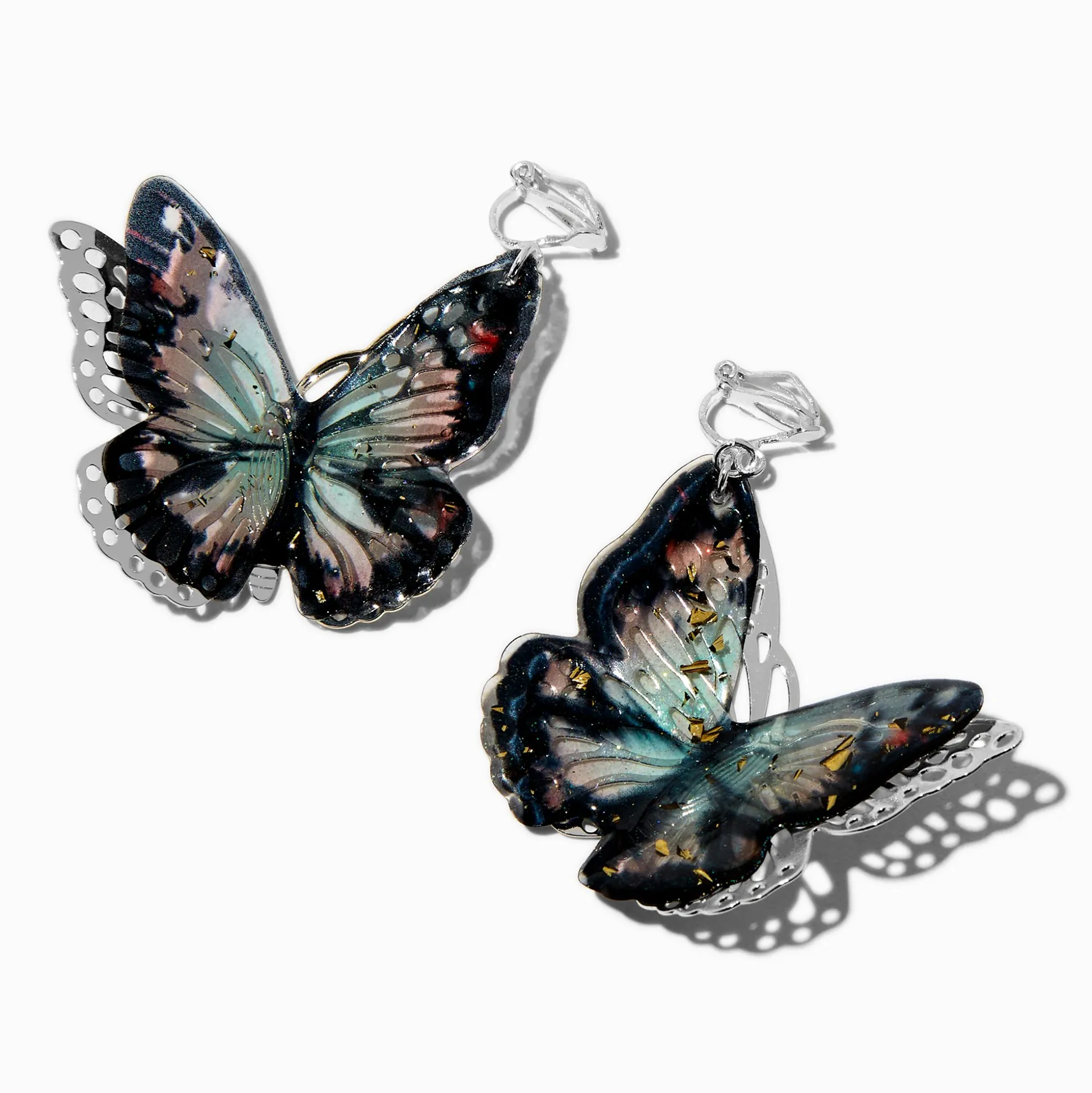 Pendantes à clip 3D papillon filigrane noires