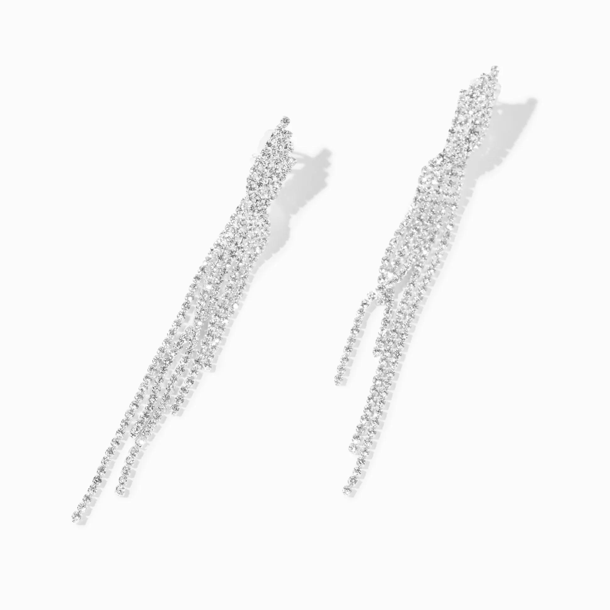 Pendantes à clip frange en chaîne strass 8 cm couleur argentée