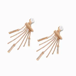 Pendantes à clip franges barre de strass couleur dorée