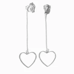 Pendantes à clip linéaires cœur 8 cm couleur argentée