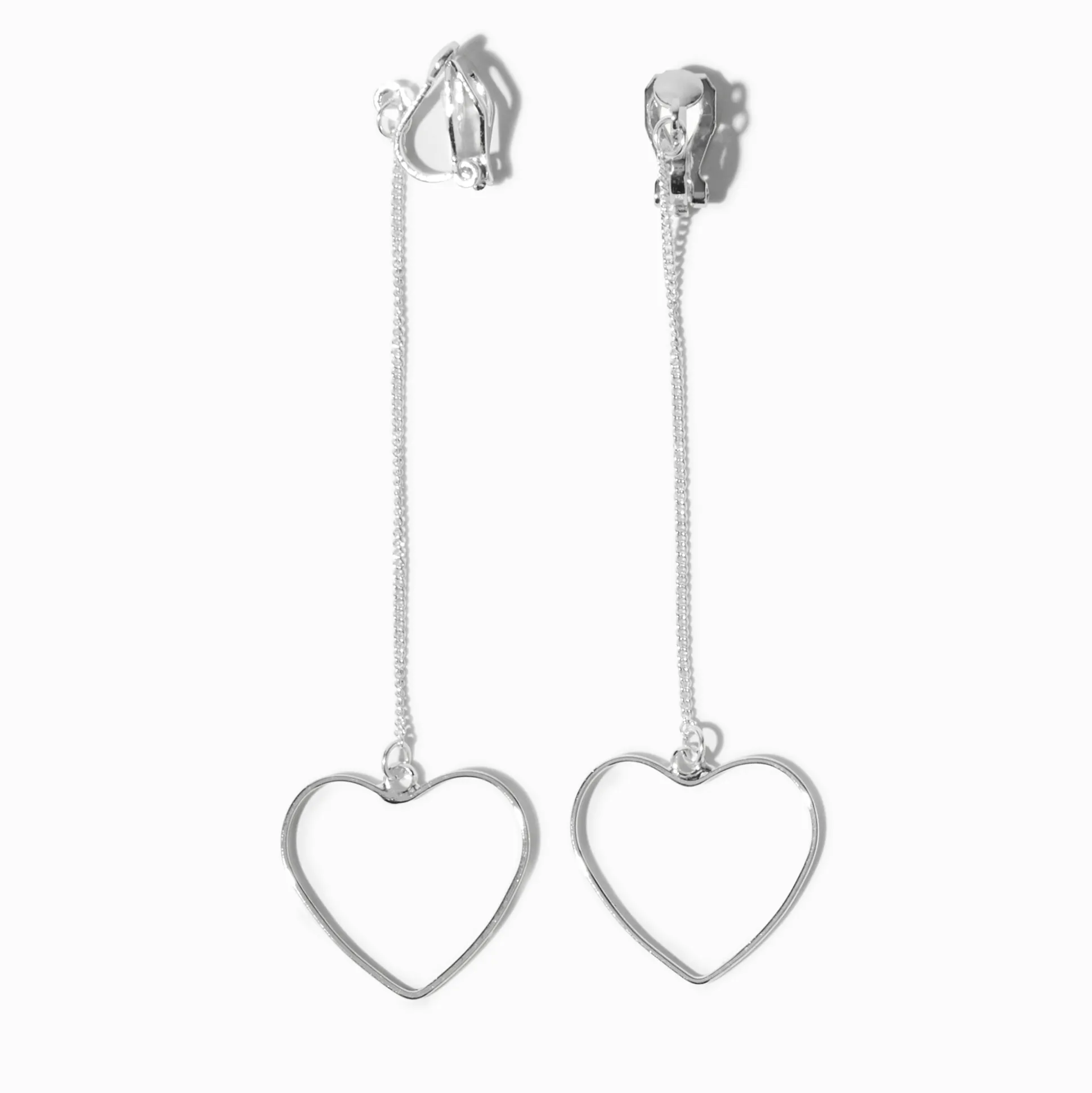 Pendantes à clip linéaires cœur 8 cm couleur argentée