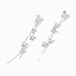 Pendantes à clip style végétal papillon en zircon cubique 9 cm couleur argentée