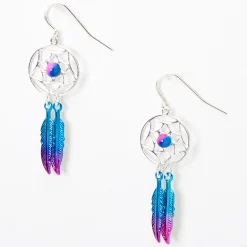 Pendantes attrape-rêves perlées roses et bleues 4 cm couleur argentée