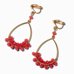 Pendantes 4 cm à clip anneaux couleur dorée perlés roses