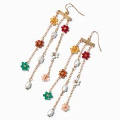 Pendantes 10 cm à franges perles d’imitation et fleurs perlées