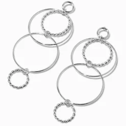 Pendantes 8 cm anneaux entrecroisés couleur argentée