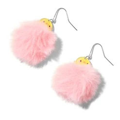 Pendantes 4 cm avec pompons roses poussin jaune