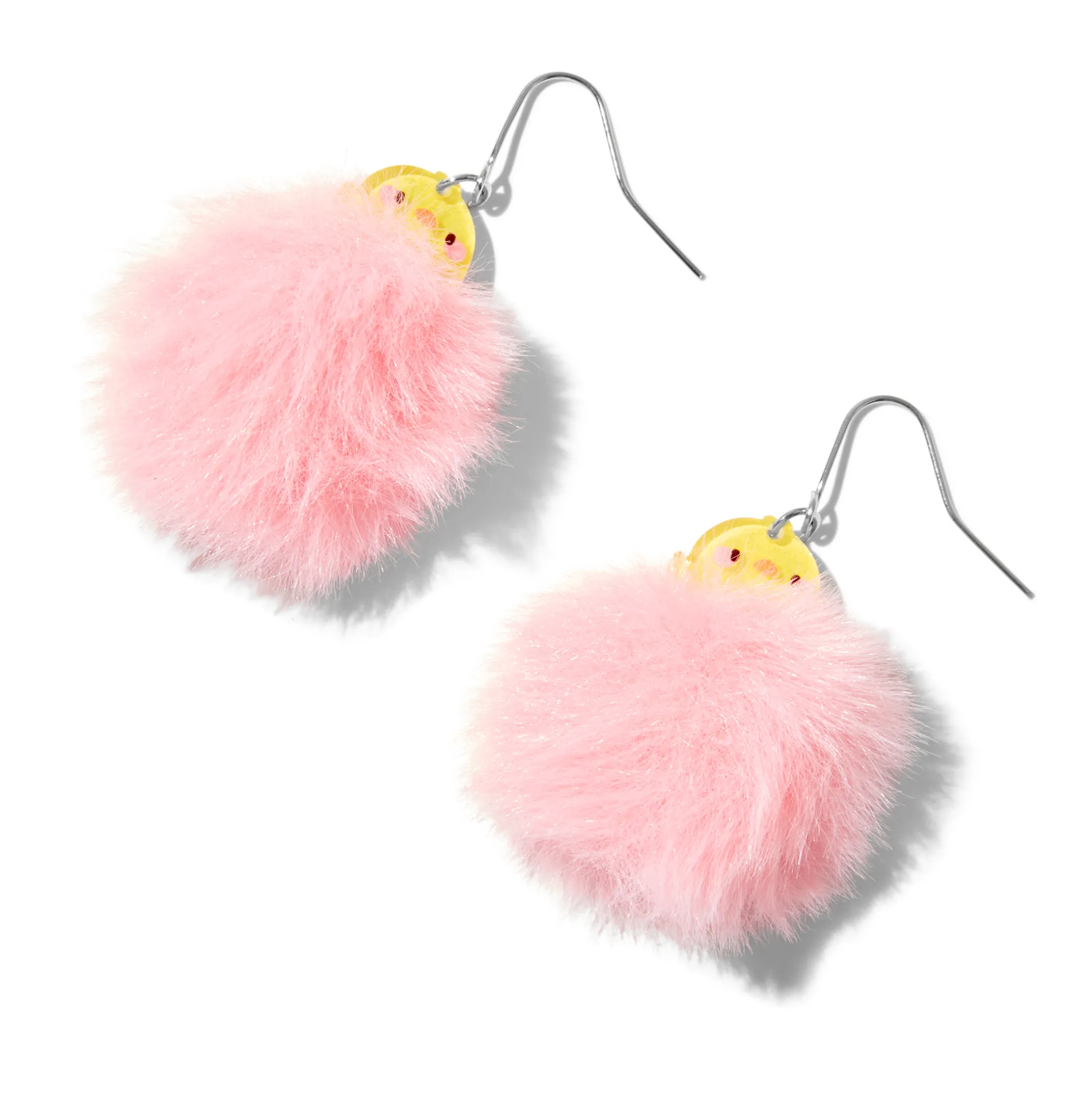 Pendantes 4 cm avec pompons roses poussin jaune