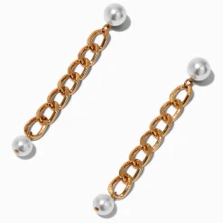 Pendantes 8 cm chaîne à maillons gourmette perles d'imitation couleur argentée