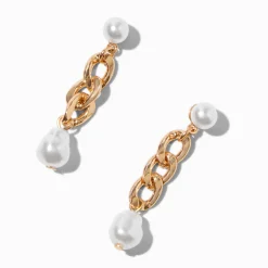 Pendantes 5 cm chaîne cubaine couleur dorée et perles d'imitation