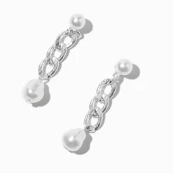 Pendantes 5 cm chaîne cubaine perles d'imitation et couleur argentée