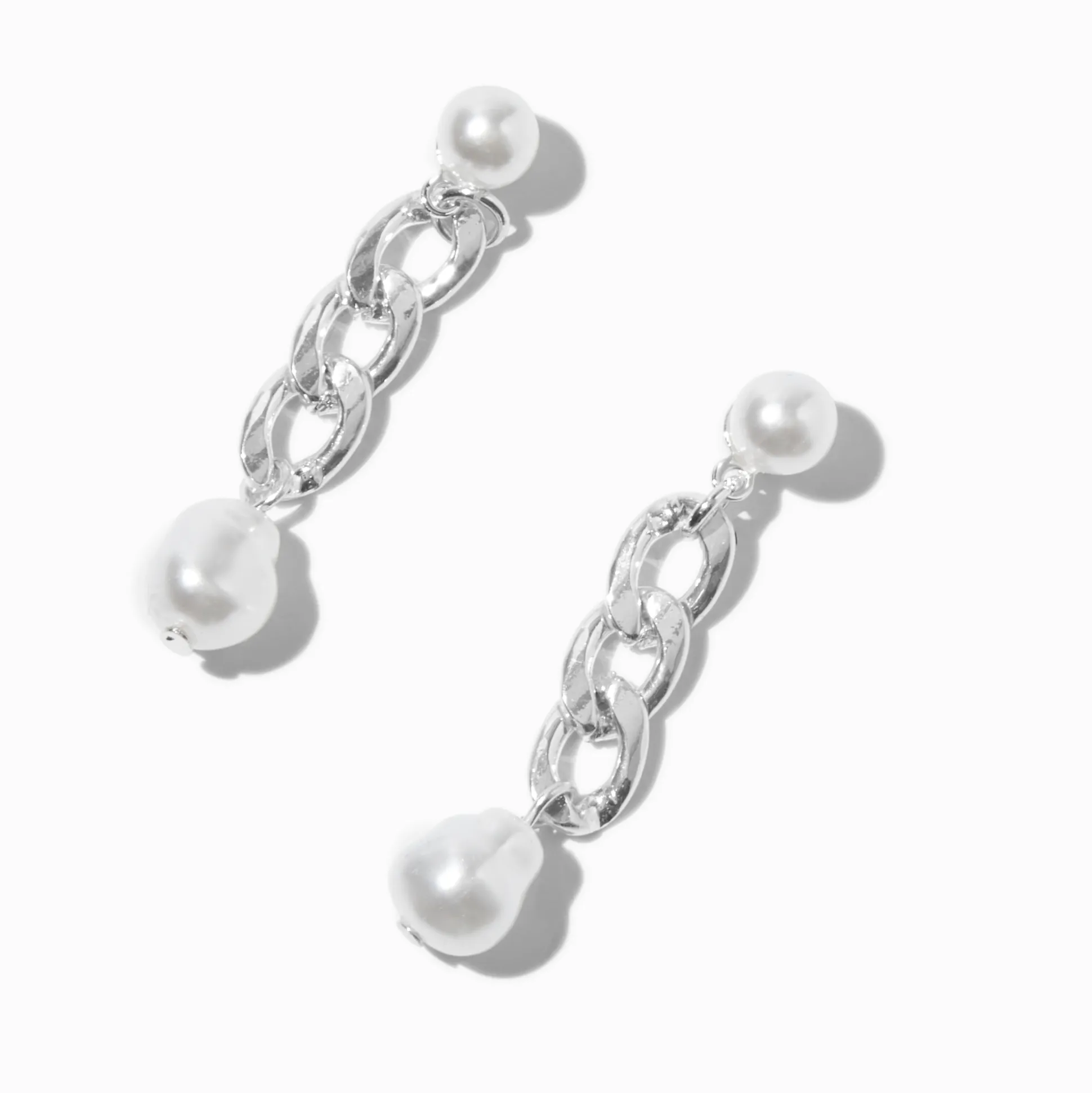 Pendantes 5 cm chaîne cubaine perles d'imitation et couleur argentée