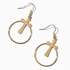 Pendantes 5 cm circulaires croix gothique couleur dorée