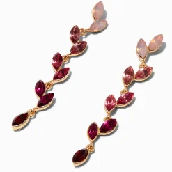 Pendantes 6,5 cm couleur dorée feuilles en strass dégradé rose