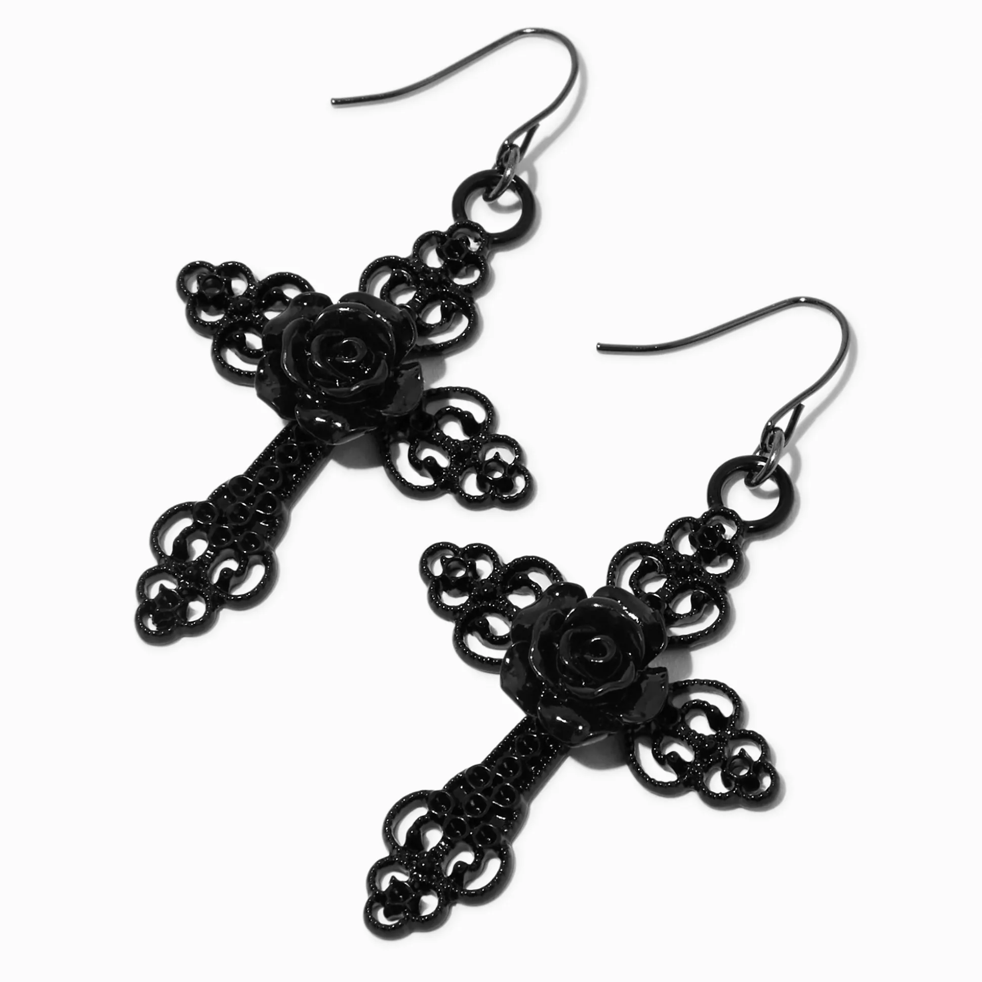 Pendantes 5 cm croix roses noires