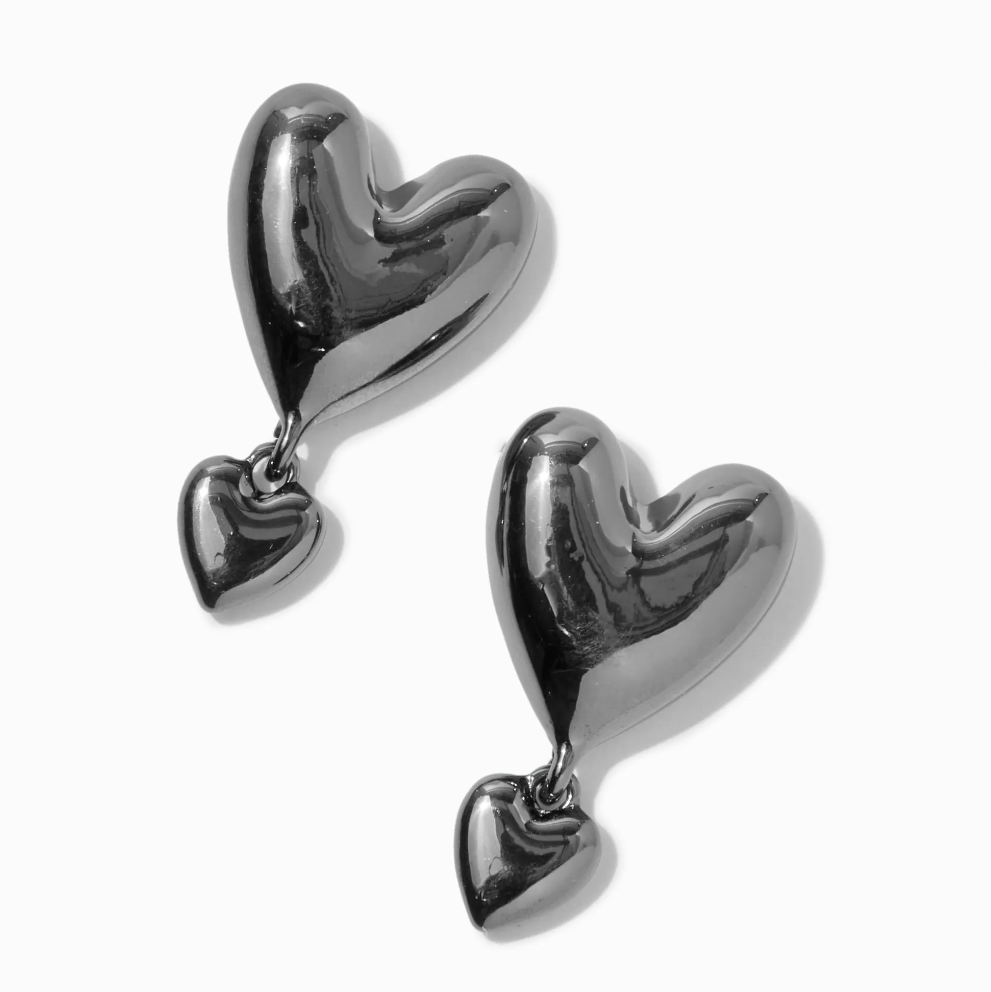 Pendantes 4 cm cœur bombé double couleur hématite