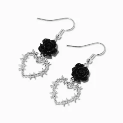 Pendantes 2,5 cm cœur fil barbelé rose noire
