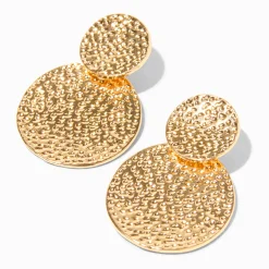 Pendantes 5 cm deux disques texturés couleur dorée