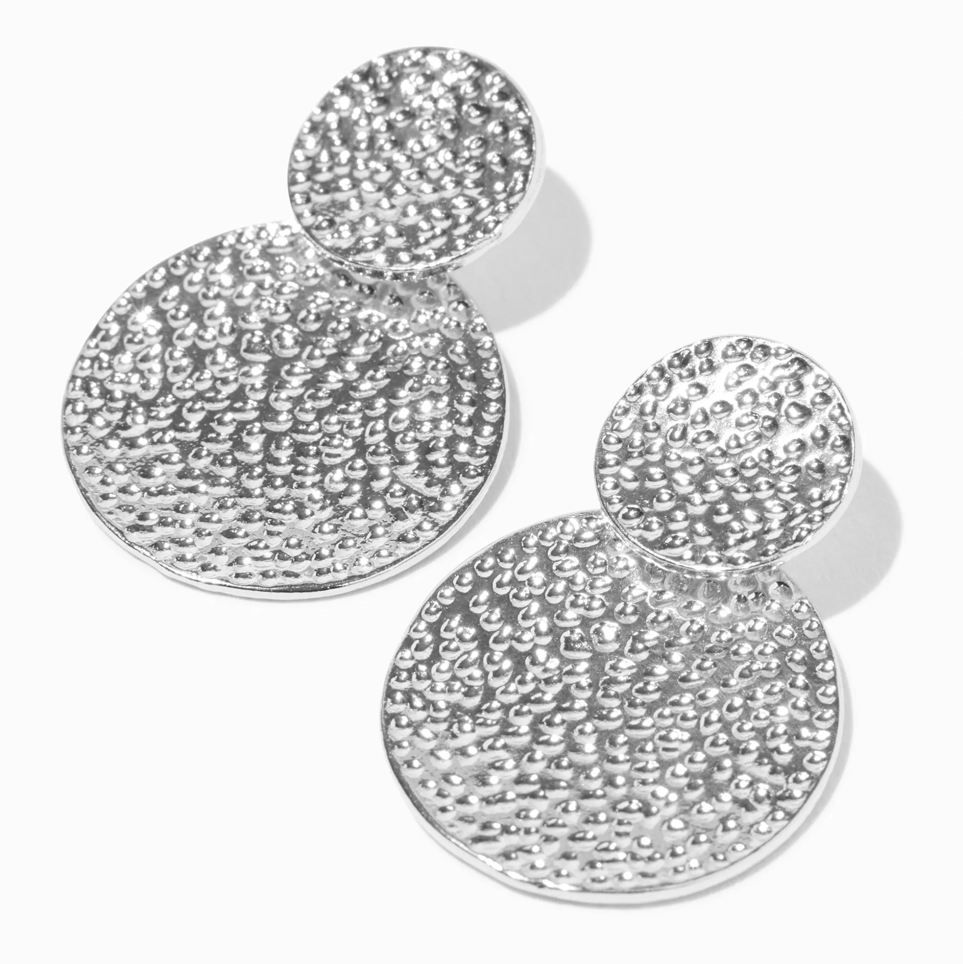 Pendantes 5 cm deux disques texturés couleur argentée