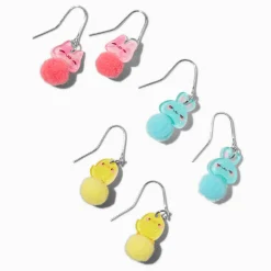 Pendantes 1,5 cm lapins et poussins pompons - Lot de 3